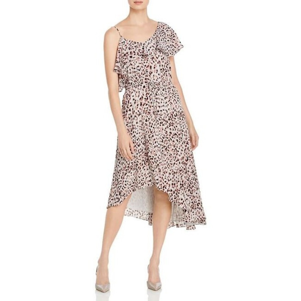 Vince Camuto Women One Shoulder Dress 9120978 Soft Ash Leopard XS New